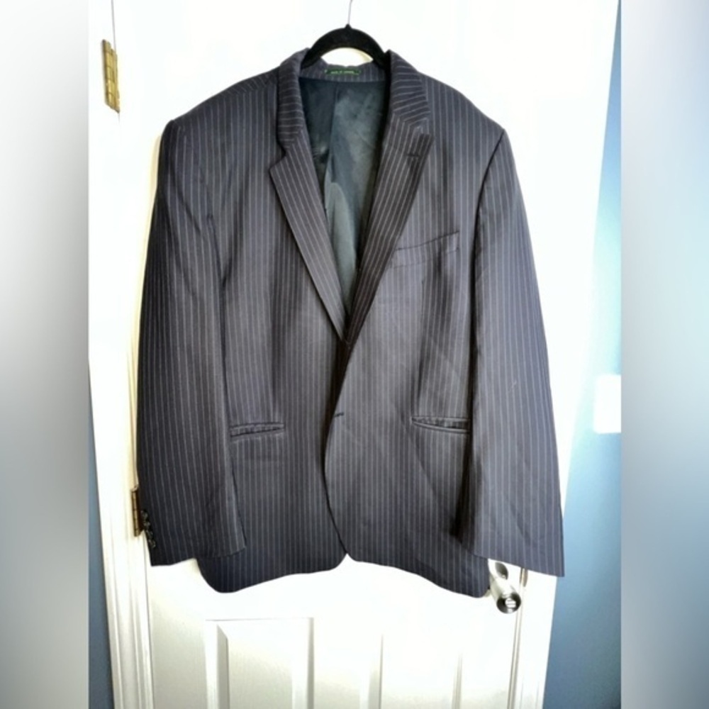 Vtg Ralph Lauren Men’s 46 Reg Navy Blue Pinstripe Sport Coat Suit Jacket 46R - Picture 2 of 12